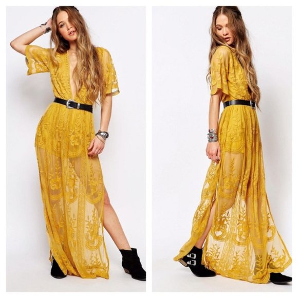 chinese dress ladies Honey Yellow Maxi Dress - US 6